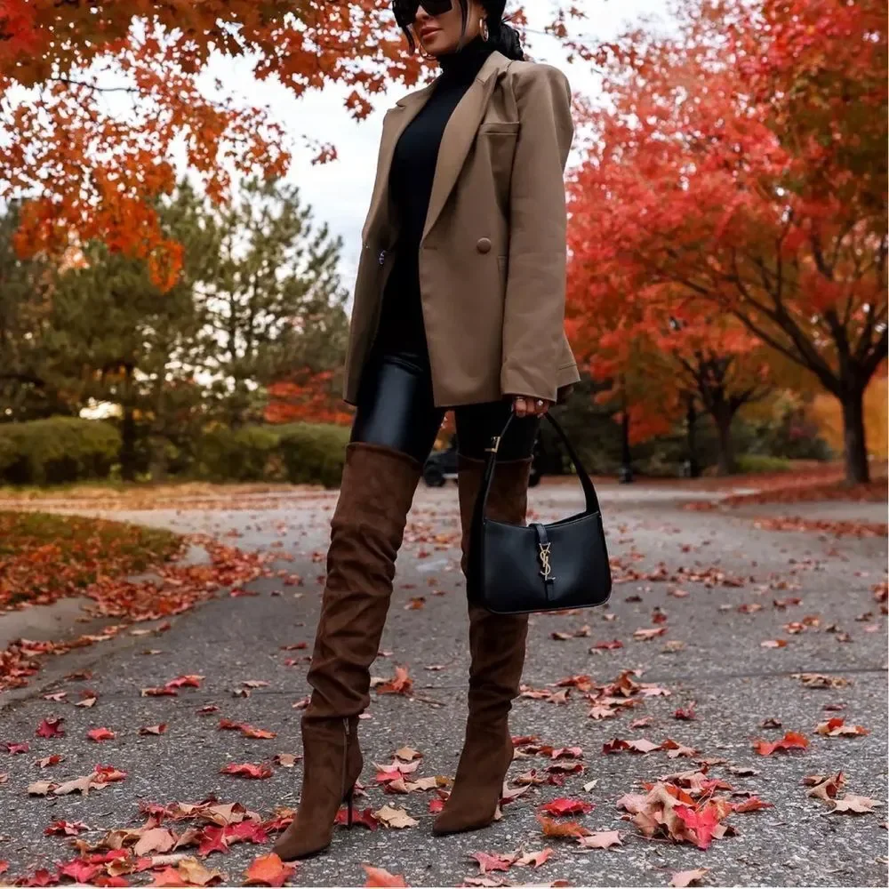 NWOB Jeffrey Campbell Parisah-2 Over The Knee Heeled Boots Brown Suede Sz 9